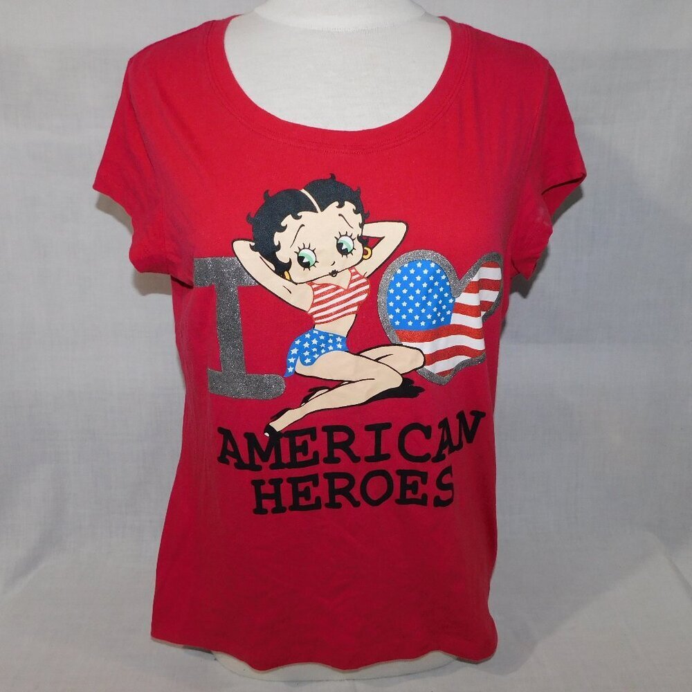 Betty Boop I LOVE American Heros Red Yourth Girls XL 16-18 T Shirt 2011